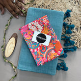 C Green Handloom Khadi Cotton Saree With Multi Color Print Blouse